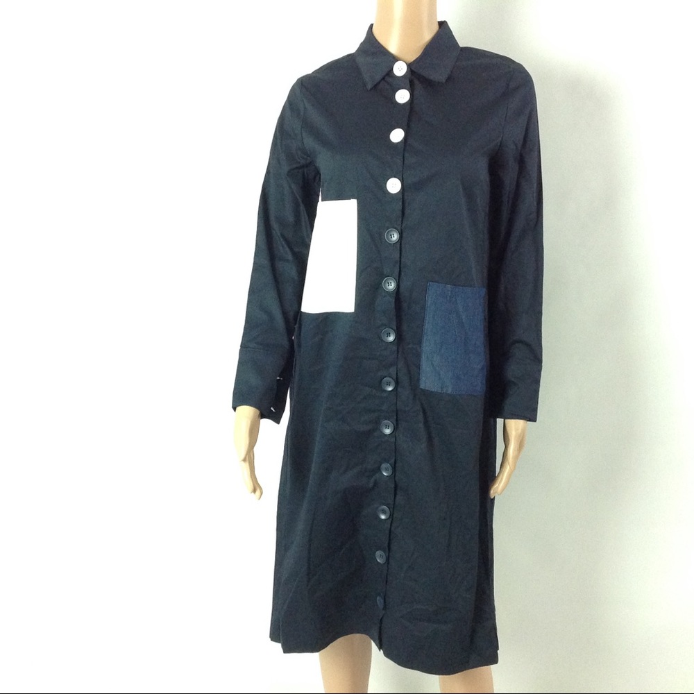 Madison & Park Women Shirt Dress Size S Navy